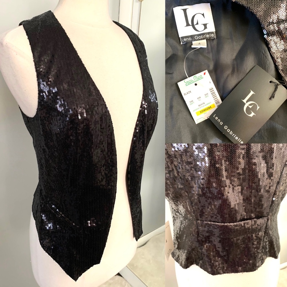 Black Sequined Vest NWT Small 4 Disco Cowgirl Party Chic Evening Glam